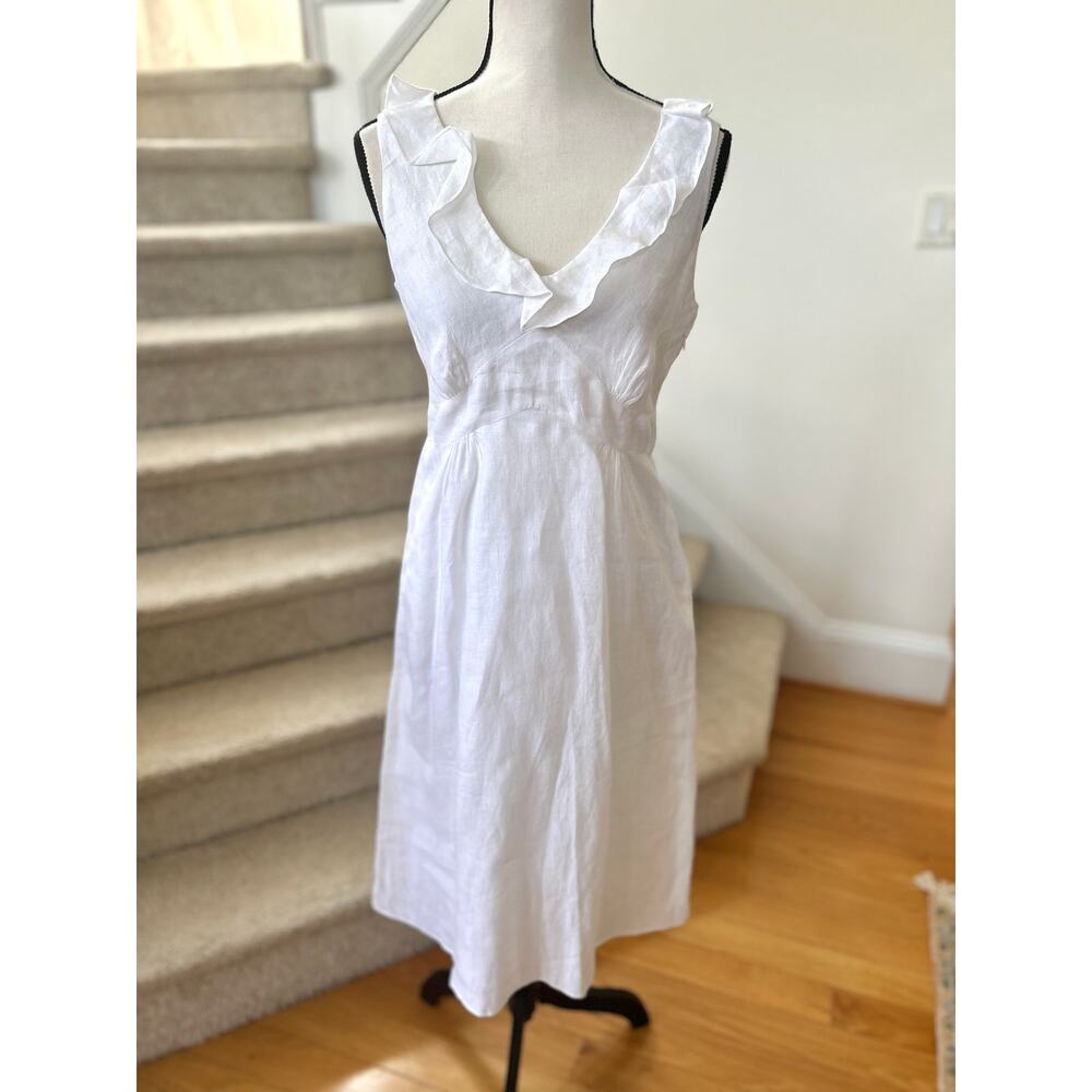 Jigsaw White Linen Flutter Sleeveless A-line Sun Dress